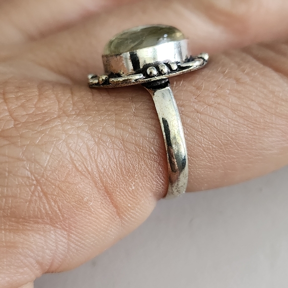 Crystal Quartz Smooth Round Natural Gemstone Handmade Silver Ring Size 10 - Picture 2 of 3